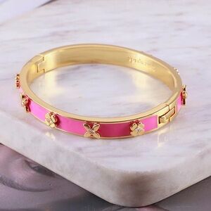 Kate Spade Heritage Bloom Hinged Bangle Gold and Pink Floral NWT
